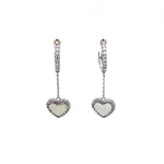14K White Gold Huggies With Heart Drop