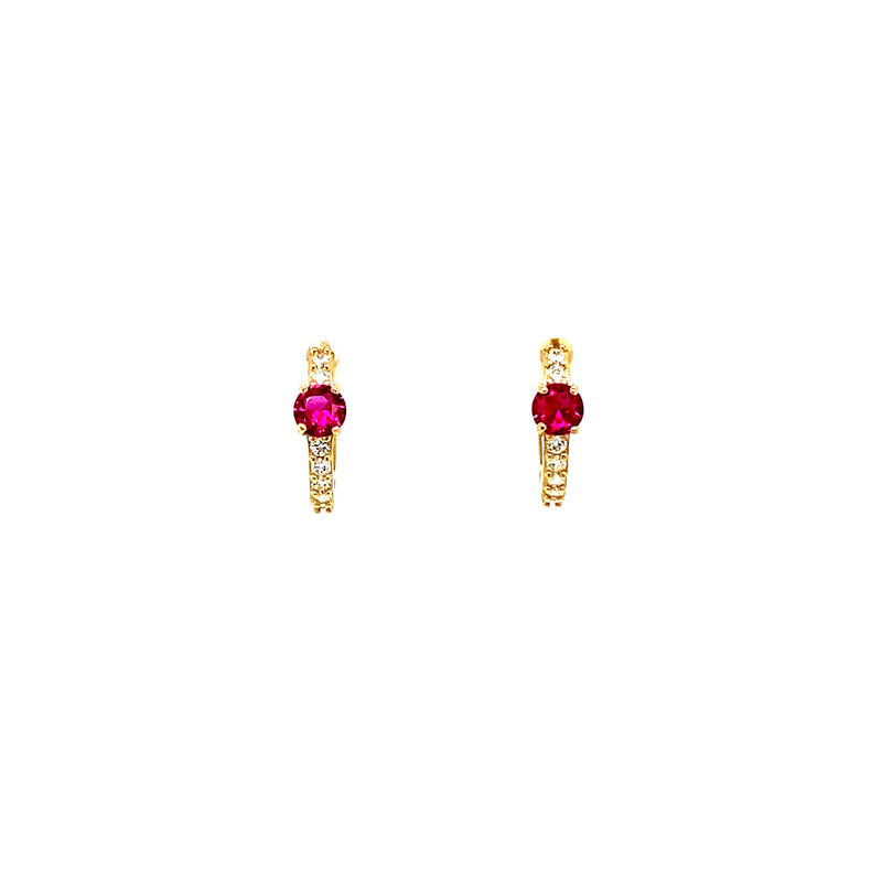 14K Gold Huggies With Vibrant Pink Stone