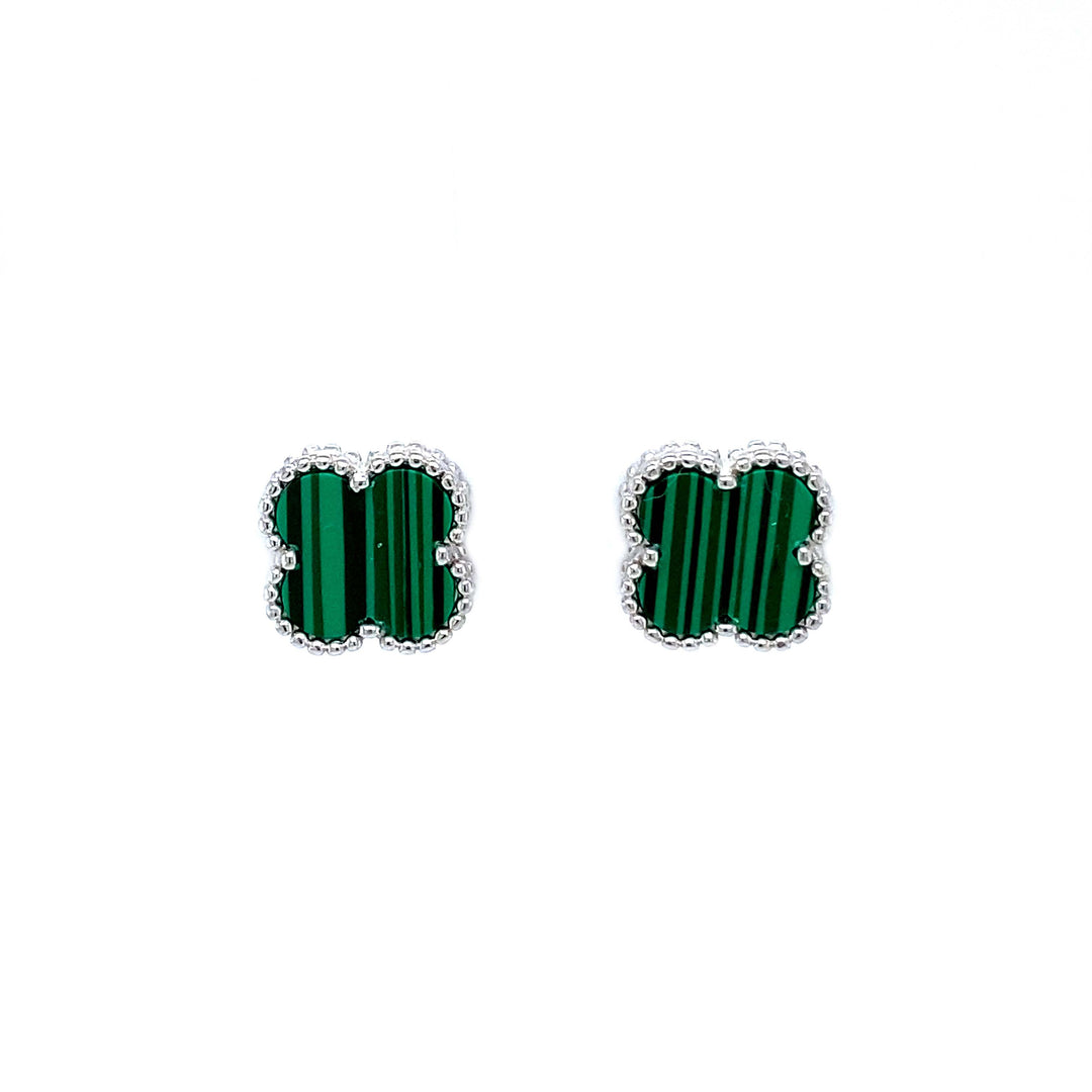 Green Small Clover Stud Earrings in Silver