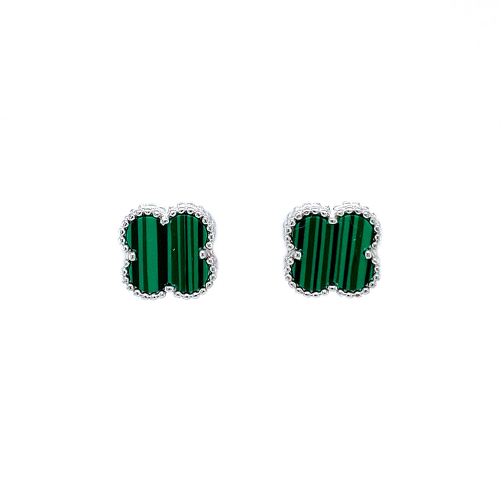 Green Small Clover Stud Earrings in Silver