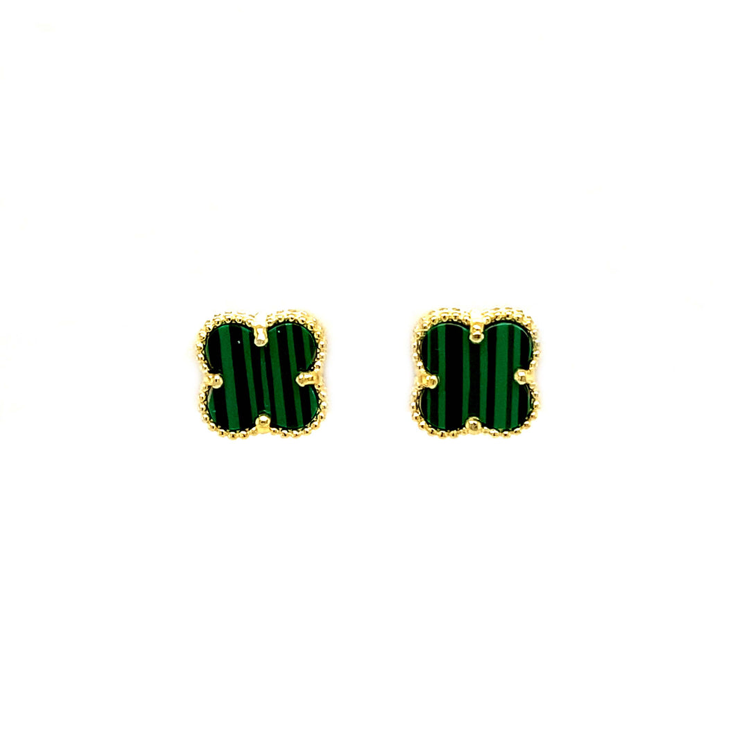 Green Small Clover Stud Earrings in Gold