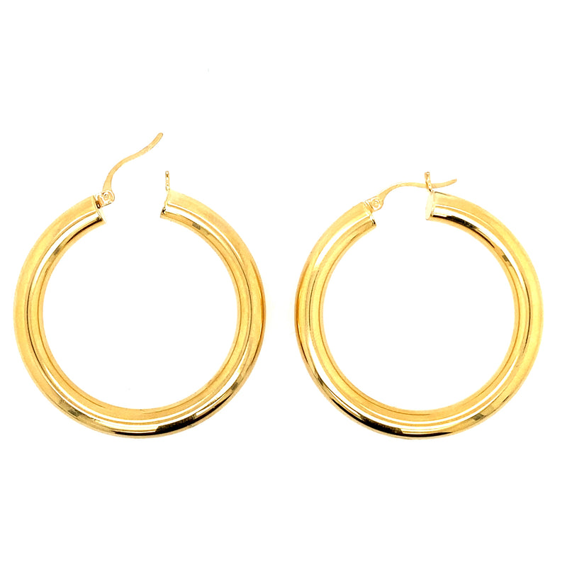 14K Gold Thick Medium Hoops