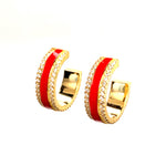 Red Enamel Hoops With Cubic Zirconia
