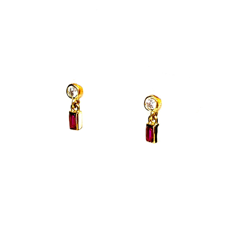Mini Ruby Stud Dangle Earrings