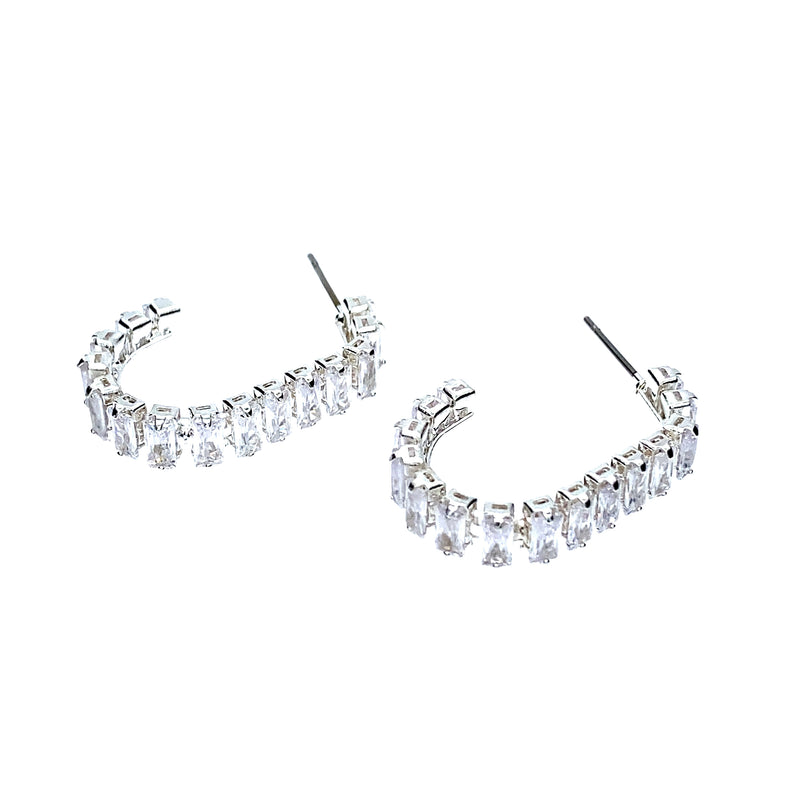 Baguette Crystal Open Hoop Earrings