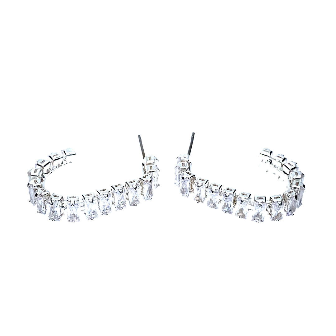 Baguette Crystal Open Hoop Earrings