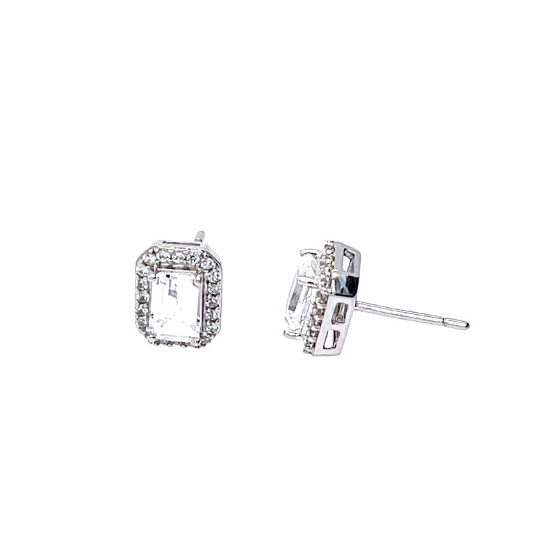 Sapphire & CZ Sparkling Rectangle Studs