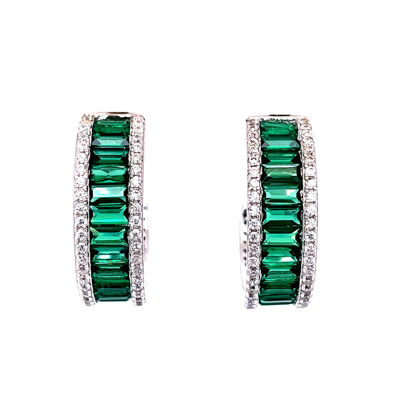Green Baguette Hoop Earrings