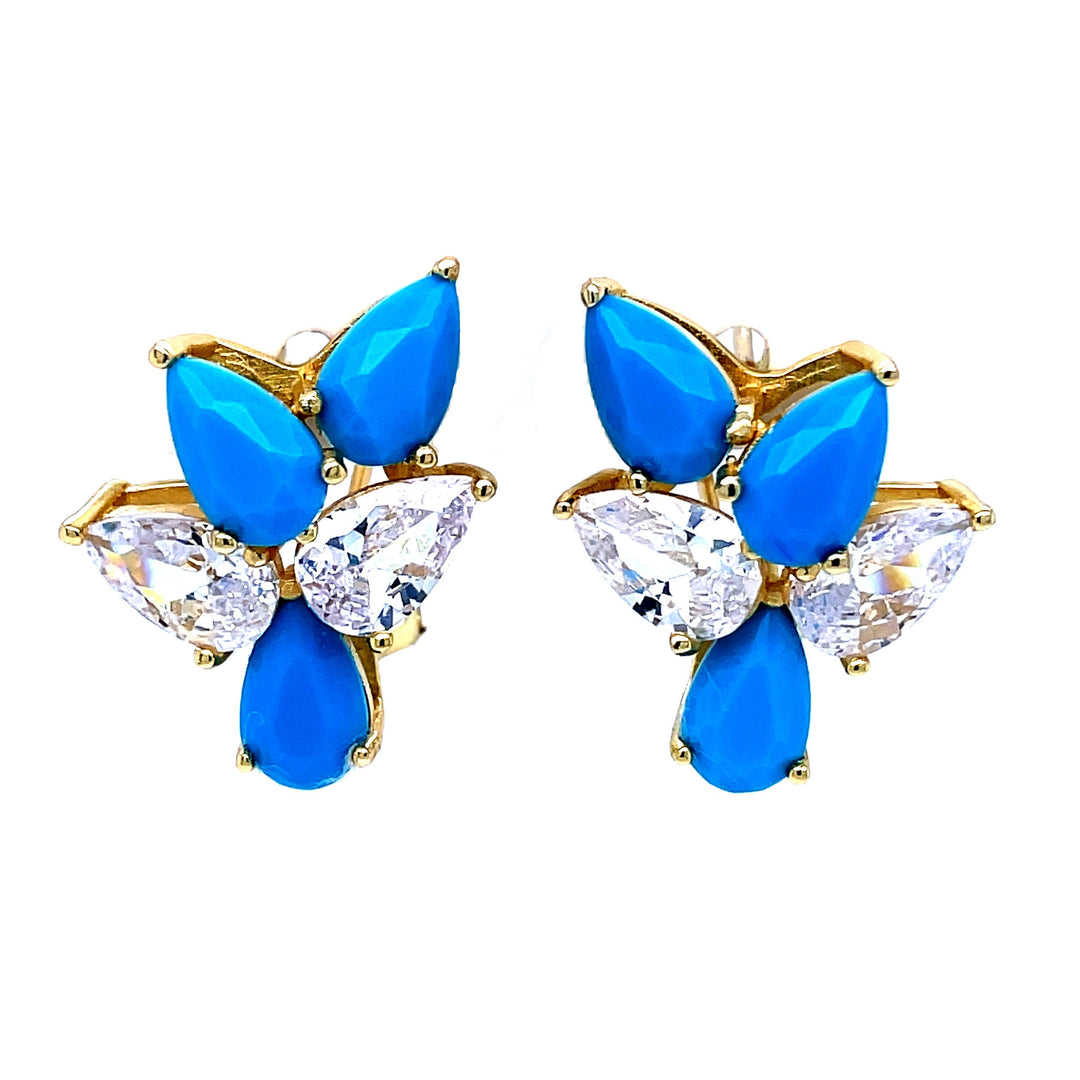 Turquoise Flower Earrings in Gold