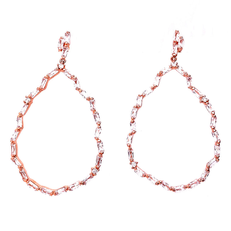 Rose Gold Baguette Teardrop Earrings