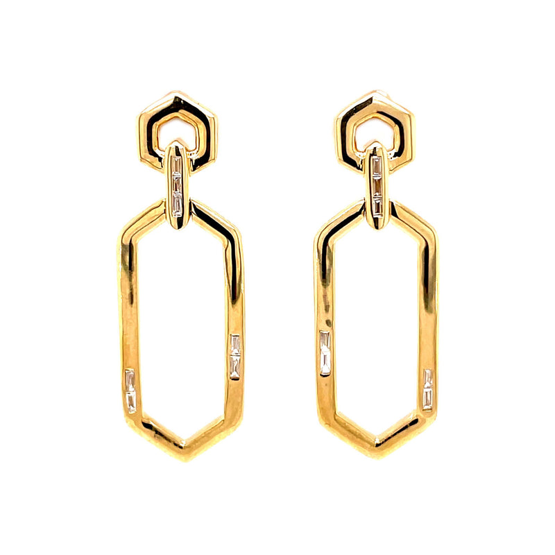 14K Hexagon Link Earrings with Baguettes