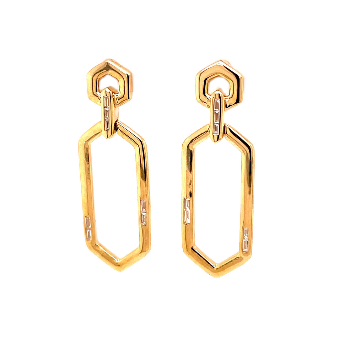14K Hexagon Link Earrings with Baguettes