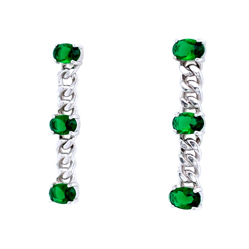 Oval Green Cuban Link Earrings