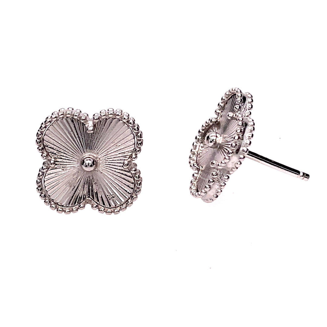 Textured Clover Studs in Silver