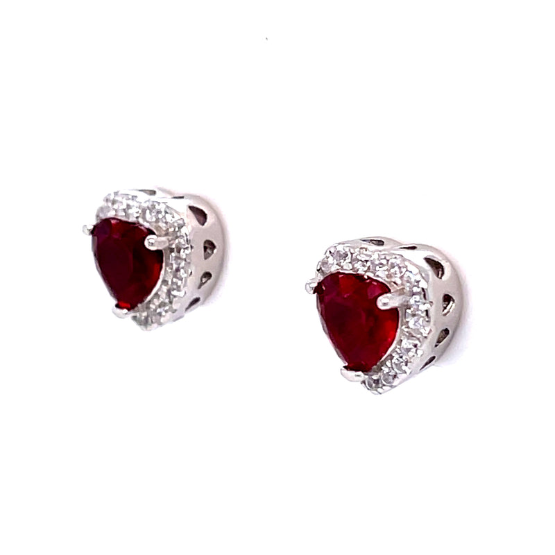 Ruby Colored Heart Stud