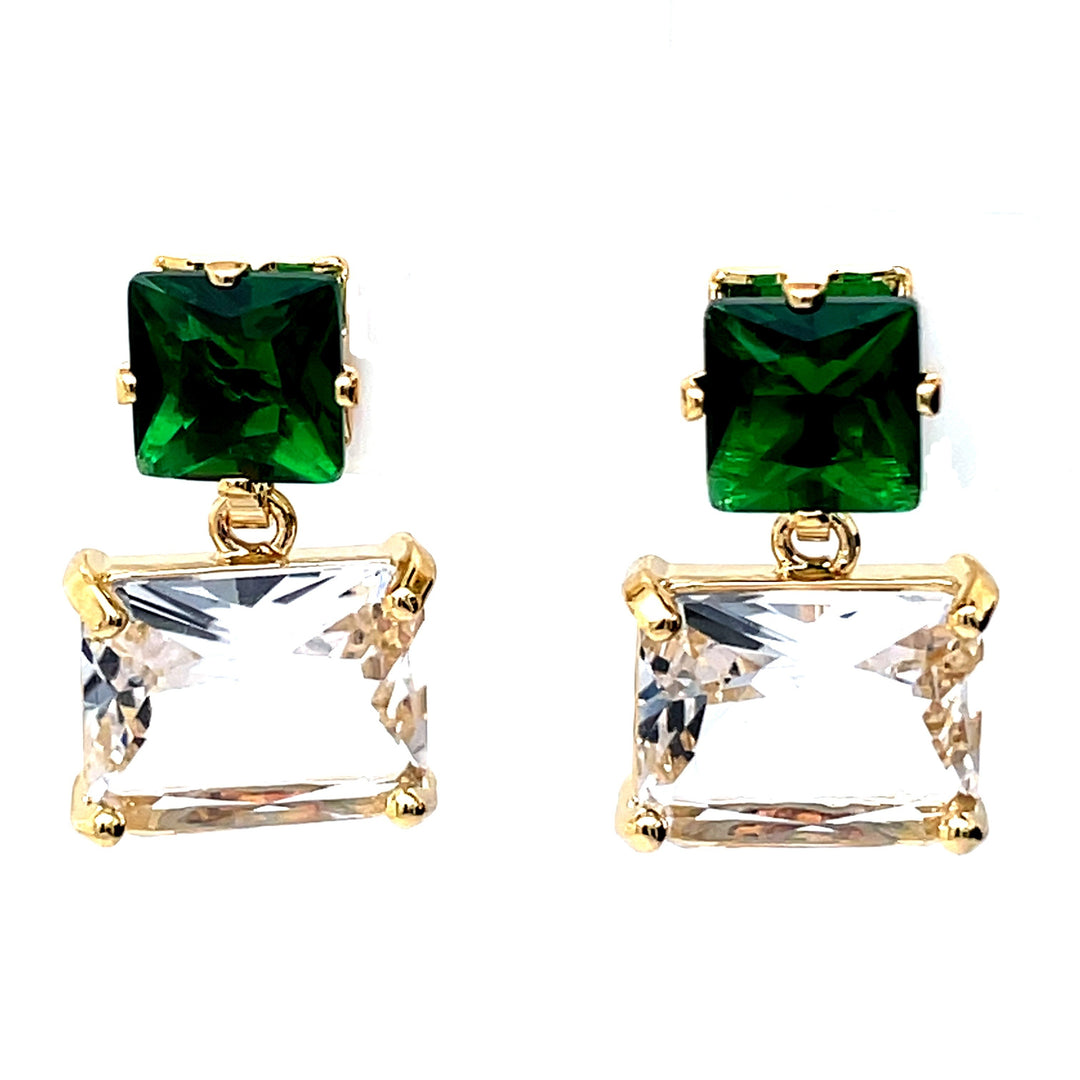Emerald Green And Clear Stone Earrings