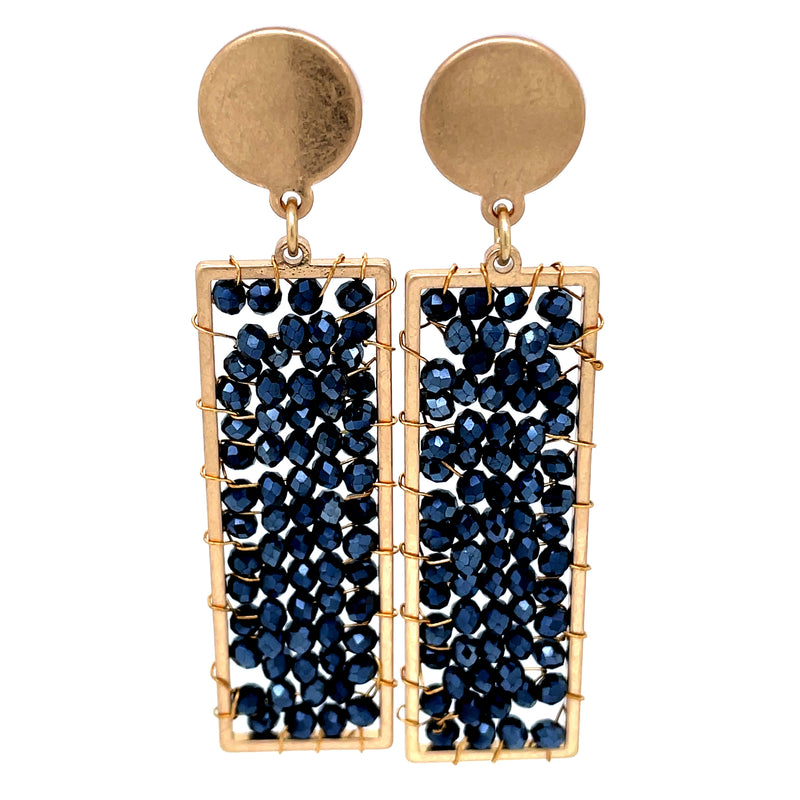 Dangling Navy Beaded Earrings