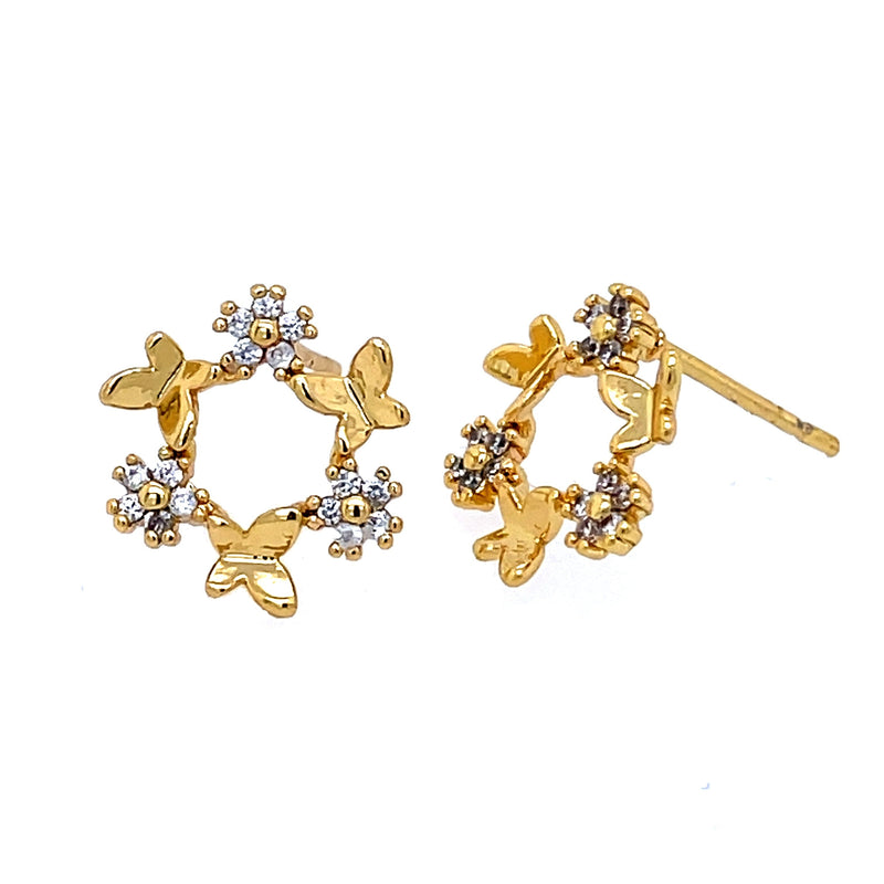 Mini Round Butterfly Stud Earrings