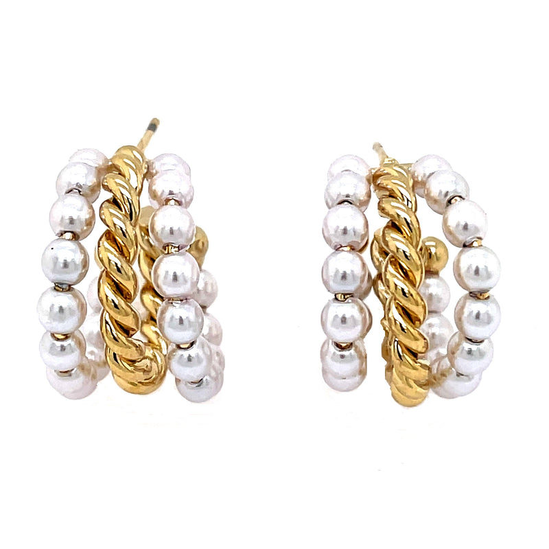 Triple Hoop Pearl and Rope Chain Earring