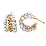Triple Hoop Pearl and Rope Chain Earring