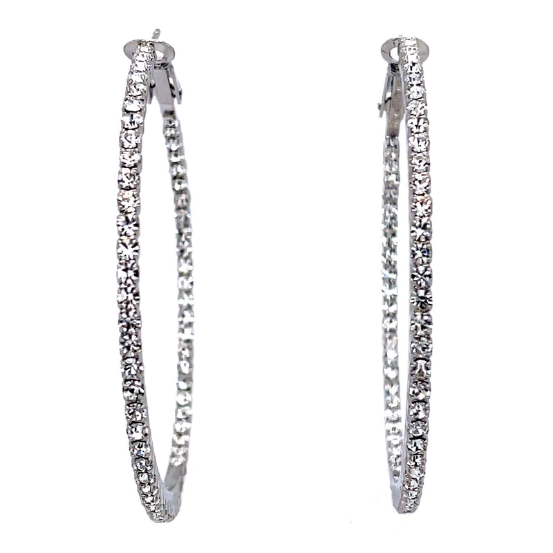 Large Round Crystal Hoops in silver