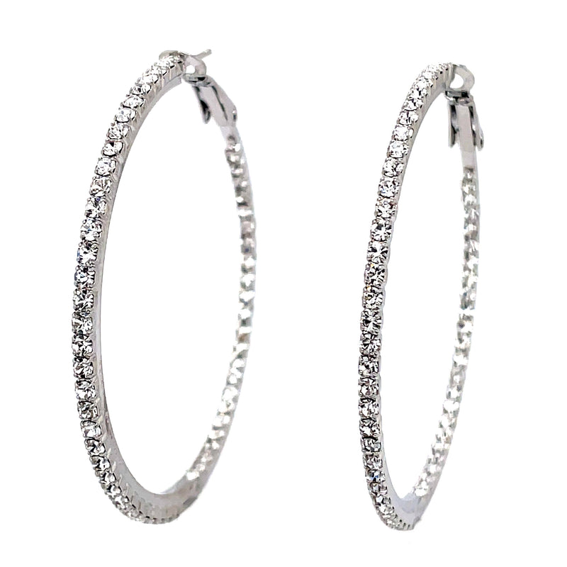 Large Round Crystal Hoops in silver