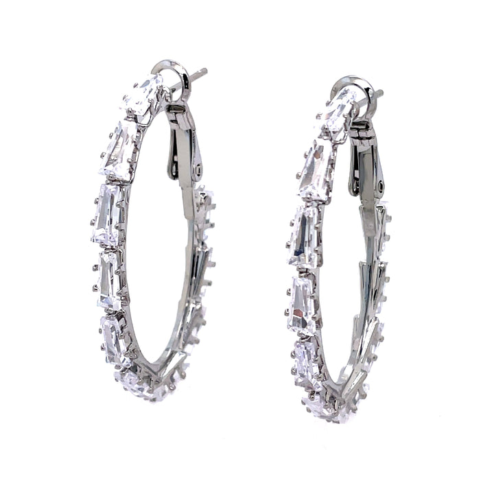 Small Silver Oval Baguette Hoops