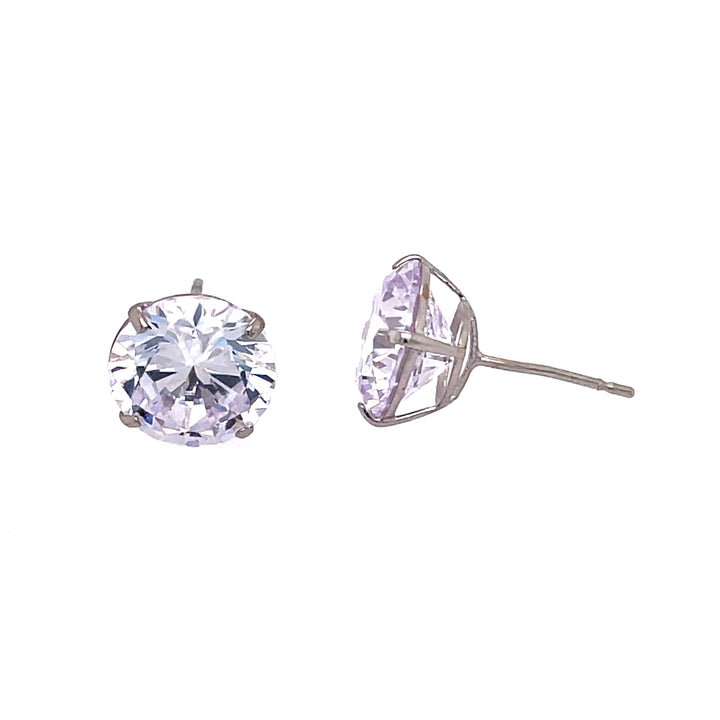 14K White Gold Studs With Round Cubic Zirconia