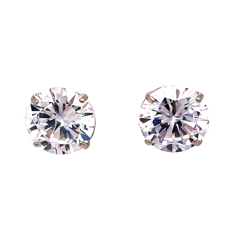 14K White Gold Studs With Round Cubic Zirconia