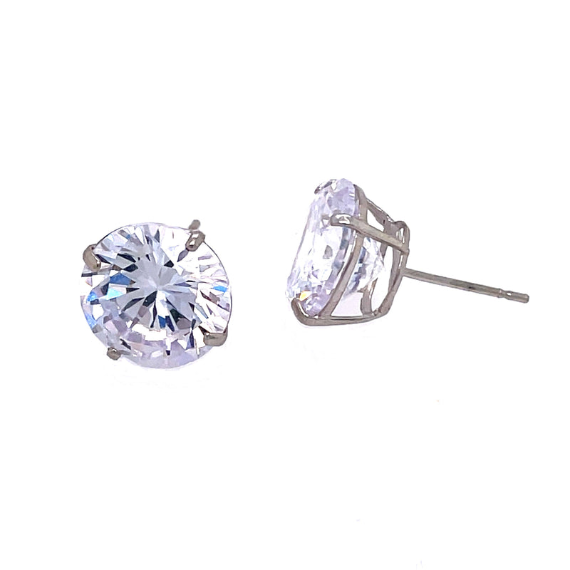 14K White Gold Studs With Round Cubic Zirconia