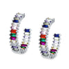 Rainbow Baguette Hoops in Silver