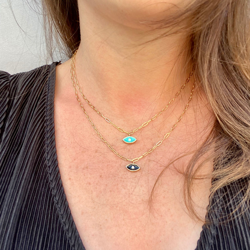 Black Enamel Eye Link Necklace