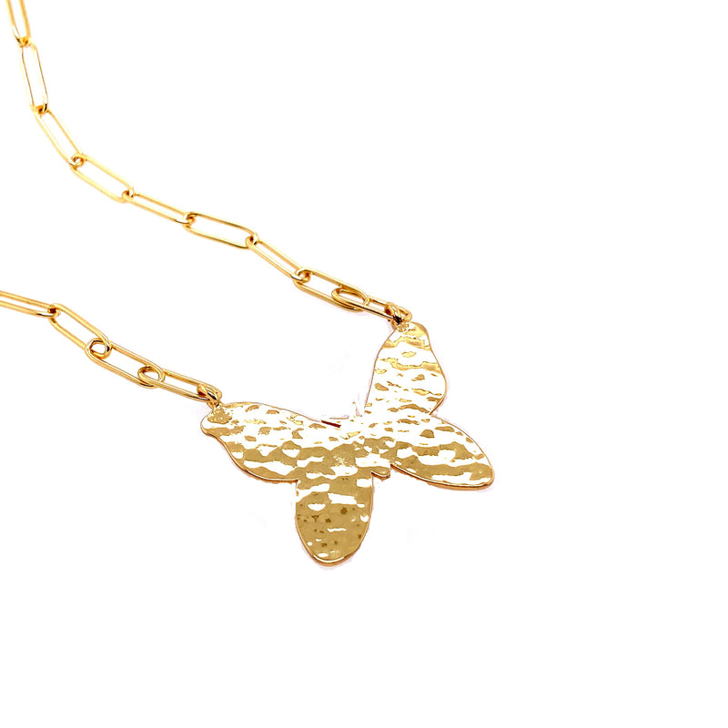 Link Necklace With Textured Butterfly