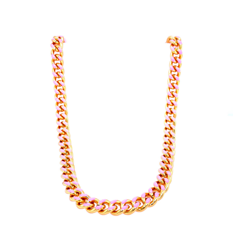 Pink Enamel Curb Chain Toggle Necklace