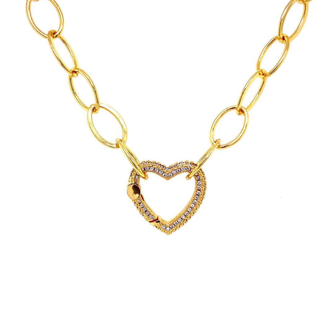 Oval Link Chain With Sparkling Heart