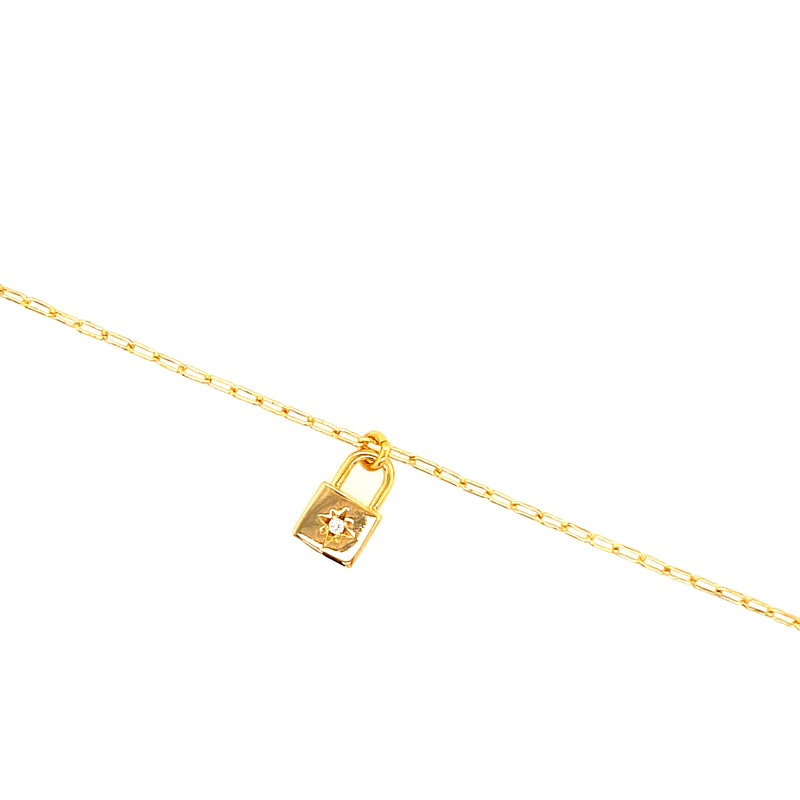 Mini Link Chain With Gold Lock Pendant