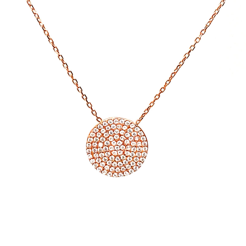 Pave Circle Necklace in Rose Gold
