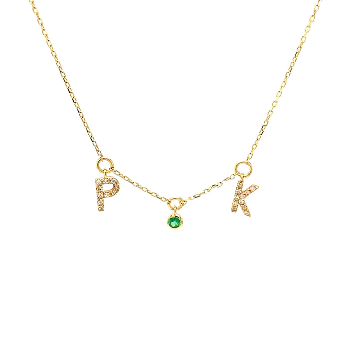 14K Gold Mini Initial Necklace With Birthstone