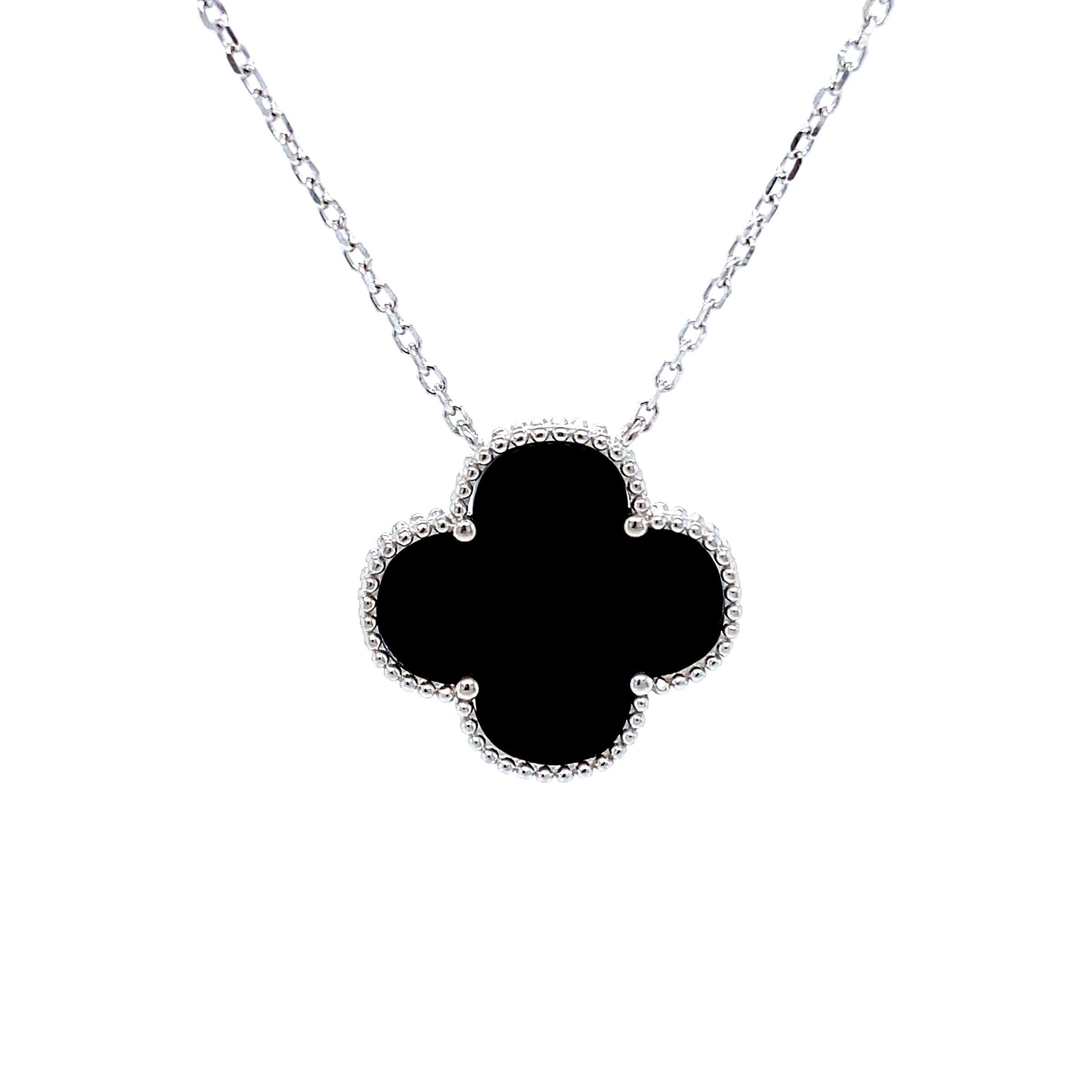 Silver Clover Necklace with Black Onyx and Black Onyx
