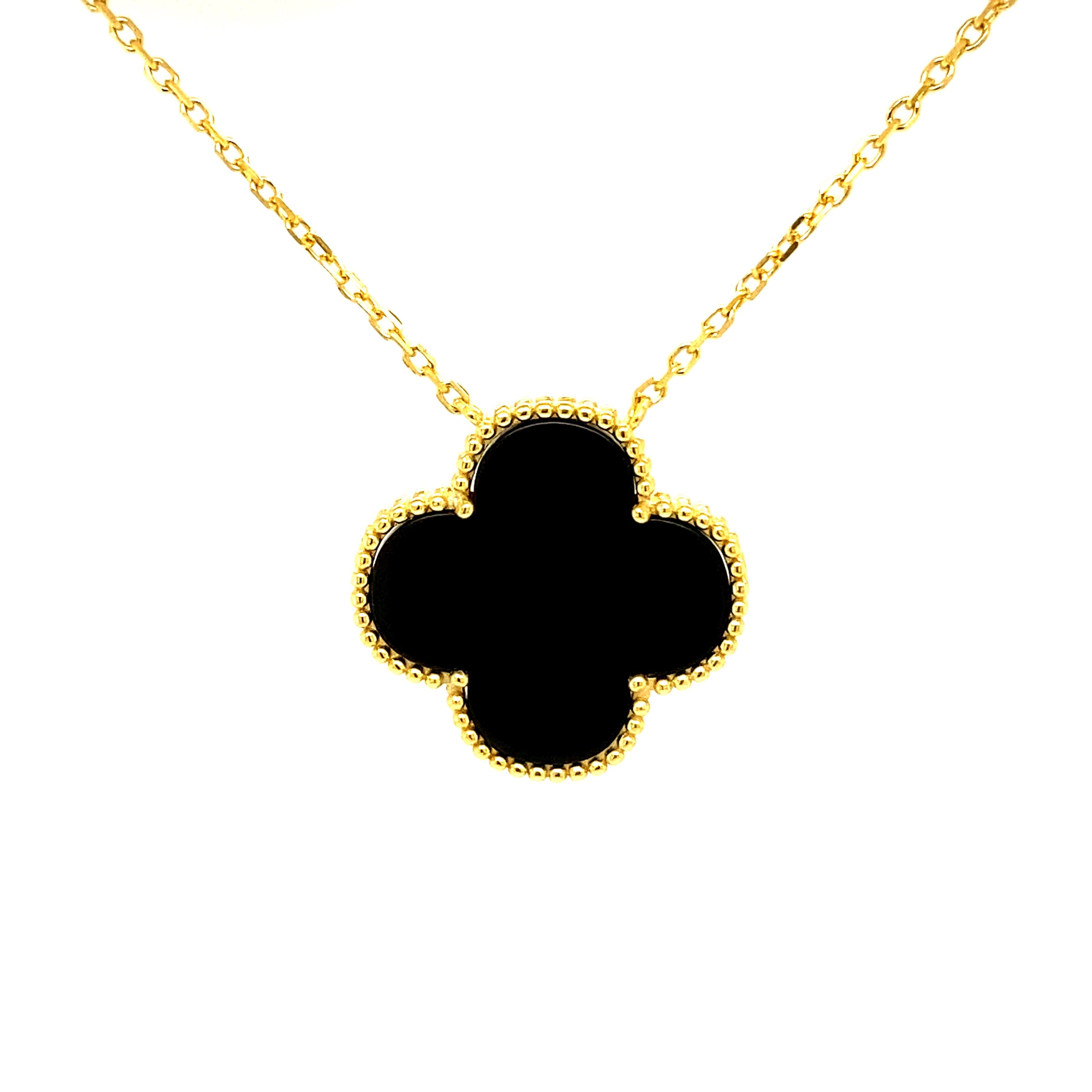 BLACK and WHITE Clover Gold Tone Necklace