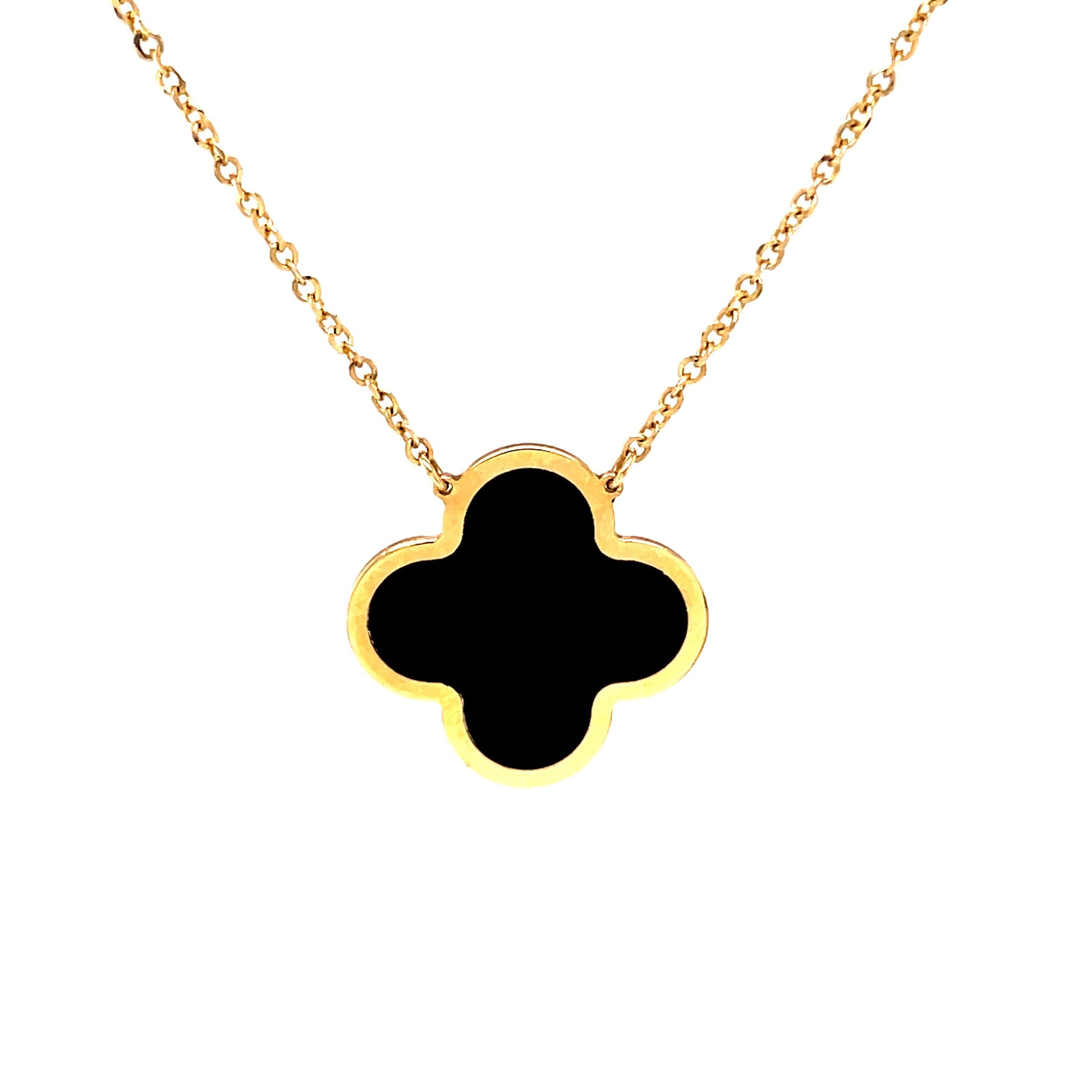 Real Clover Black Onyx 14-24 chain 14k Gold Vermeil 925 Silver - 14