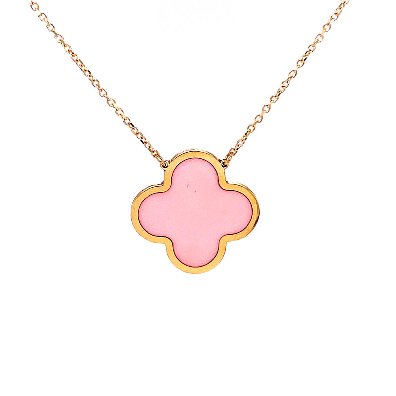 14K Gold Medium Pink Clover Necklace