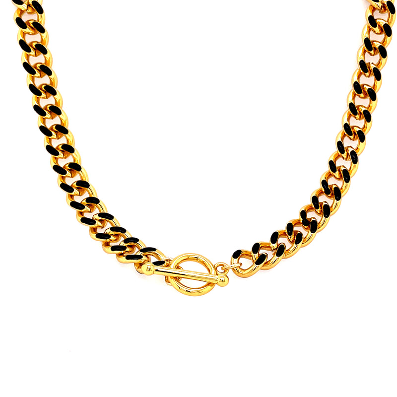 Black Enamel Curb Chain Toggle Necklace