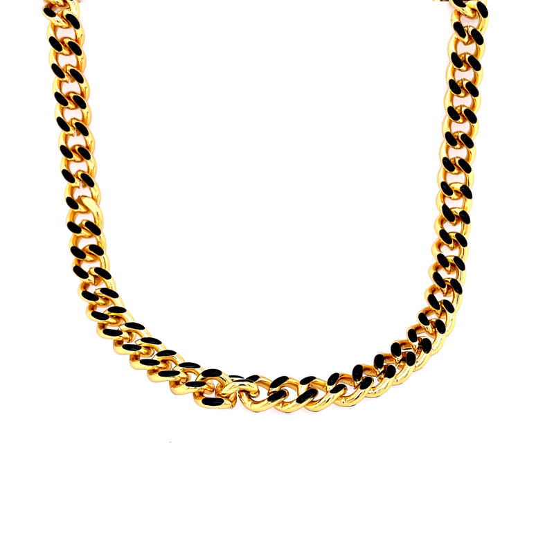 Black Enamel Curb Chain Toggle Necklace