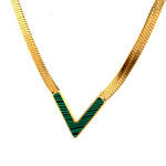 Malachite Herringbone Chain Necklace