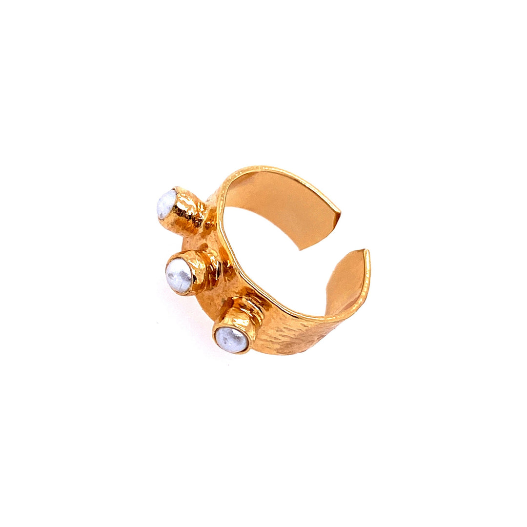 Hammered Brass Ring With Pearls