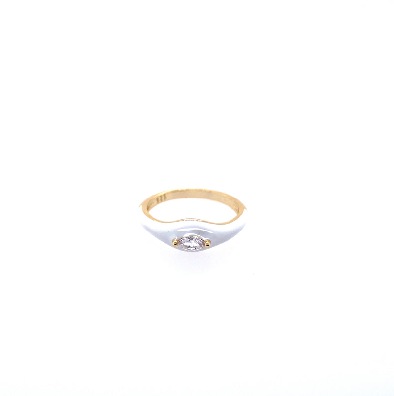 White Enamel Ring with CZ