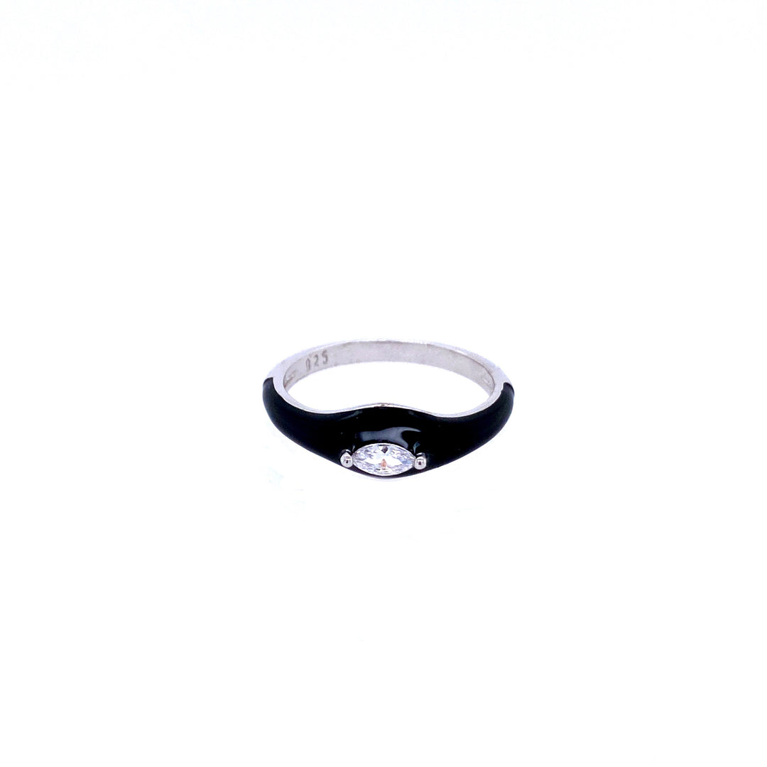 Black Enamel Ring With CZ
