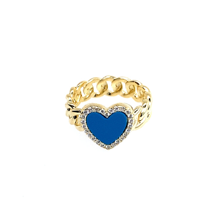 Turquoise Heart Cuban Link Ring