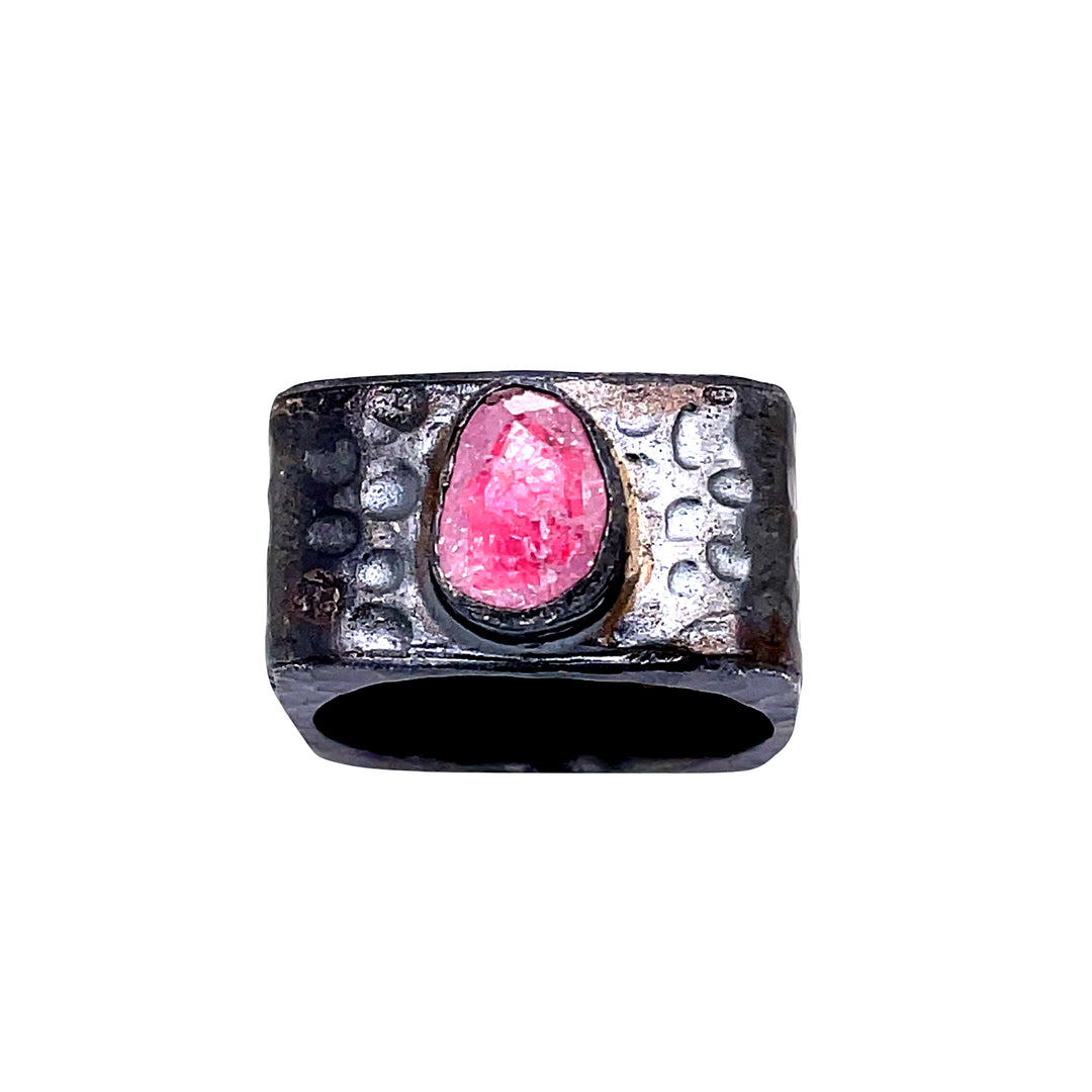 Oxidized Statement Ring With Pink Stone